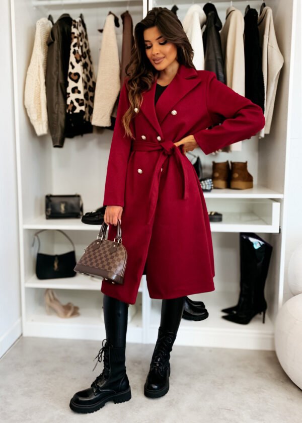 Fashion Solid Color Double-breasted Lace-up Woolen Coat - Image 3