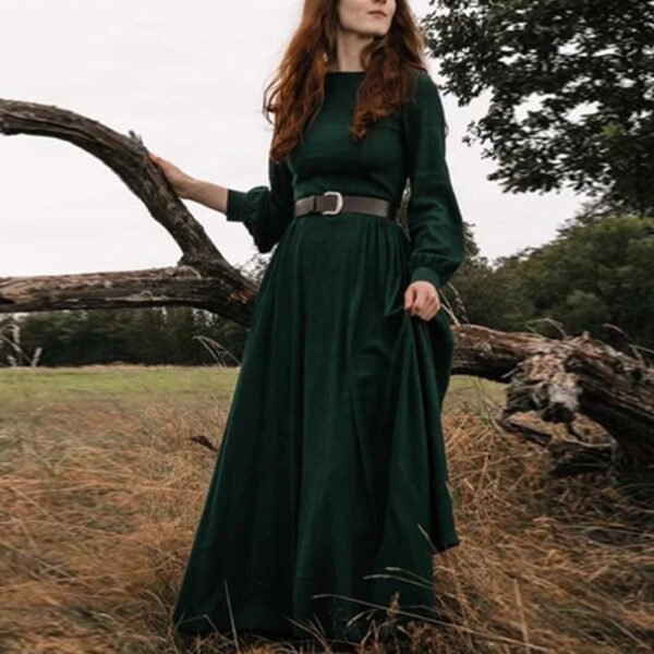 Women's Solid Color Round Neck Long Sleeve Long Dress