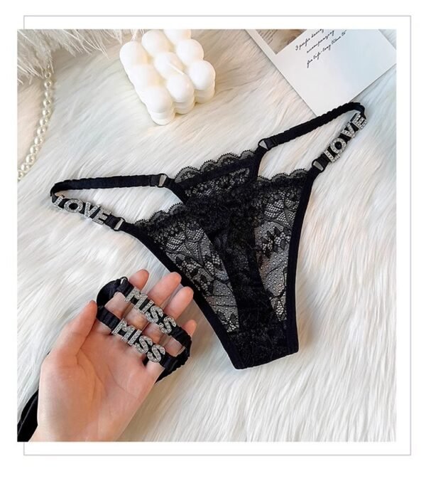 LOVE Rhinestone Letters T-back Women's Sports Lace Underwear - Image 4