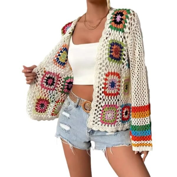 Color Plaid Crocheted Handmade Top Women's Clothing - Image 2