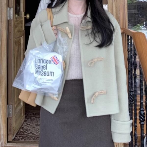 Retro Elegant Lapel Horn Button Woolen Coat - Image 6