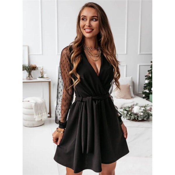 Autumn And Winter New Women's Solid Color Lace Elegant Dress - Image 4