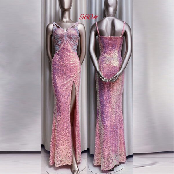 New Sequined Evening Dress Autumn And Winter Purple French Style High Sense Banquet - Image 10
