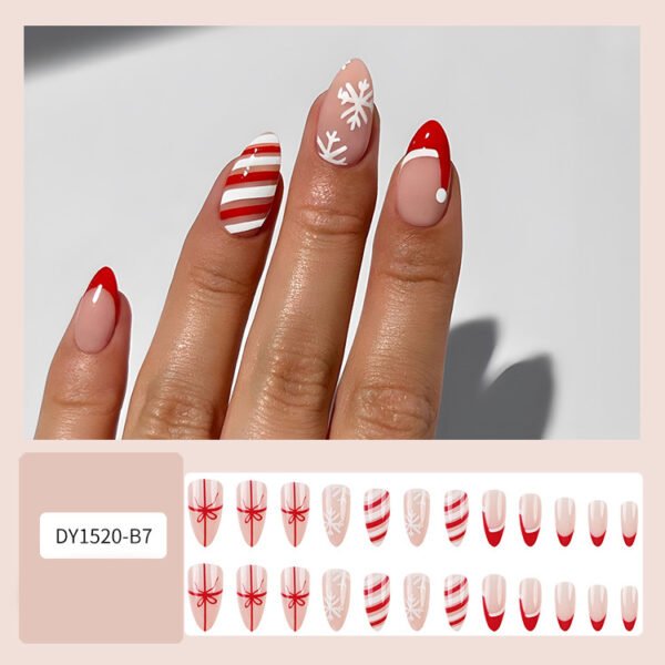 24pcs Christmas False Nails Hat Striped Snowflake Nail Art Stickers For Parties Dances Or Holiday Wear - Image 8