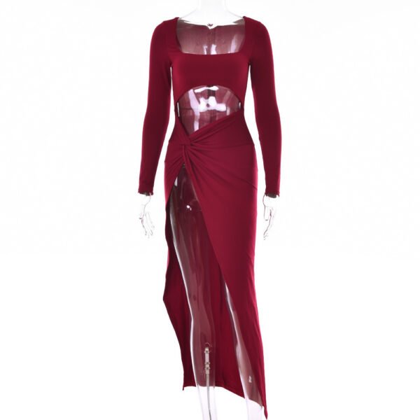 Womens Clothing Long Sleeve Dress Fashion Hollow U-neck Split Dress Party Wedding - Image 6