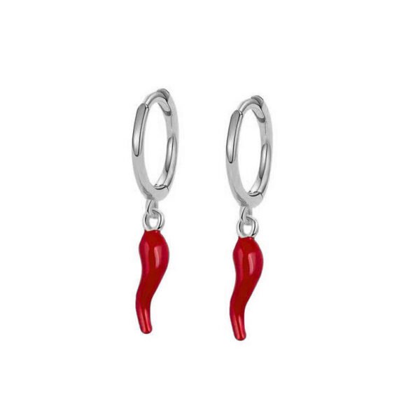 Gold-plated Drop Oil Red Chilli Pendant Earrings - Image 3