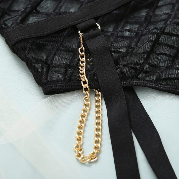 Mesh See-through Underwear Metal Chain Set - Image 9