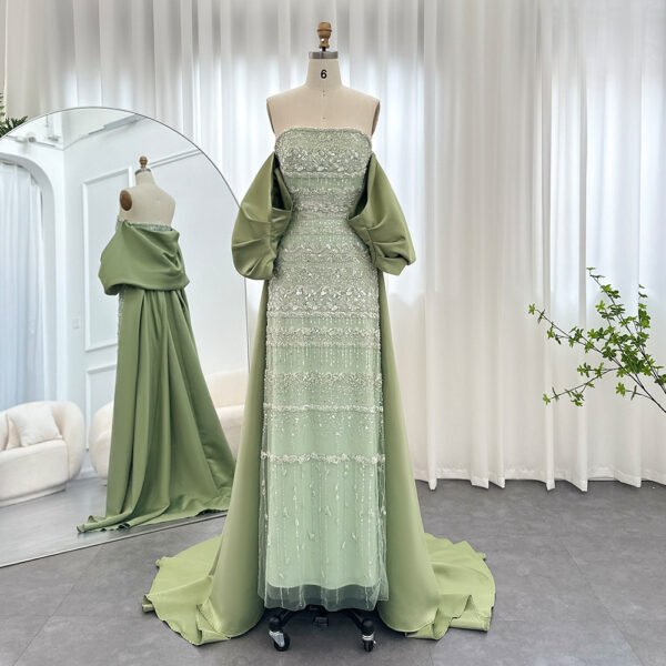Foreign Trade Tube Top Heavy Industry Beads Off-shoulder Satin Trailing Evening Dress - Image 8