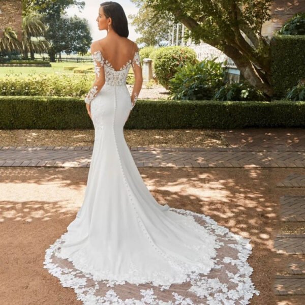 Long Sleeve Backless Lace Fishtail Wedding Dress - Image 7