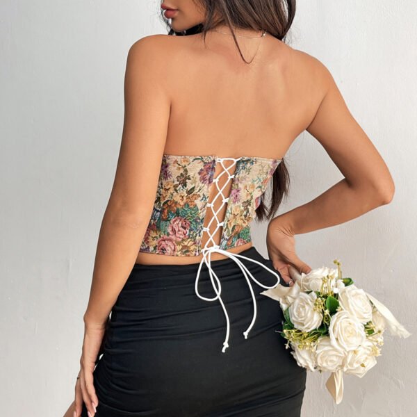 Y2K Floral Print Tube Vest Top With Back-tied Design INS Fashion Crop Corset Tank For Women Clothing - Image 3