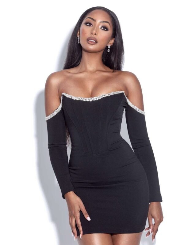 Women's Graceful And Fashionable Diamond Long Sleeve Bandage One-piece Dress - Image 7