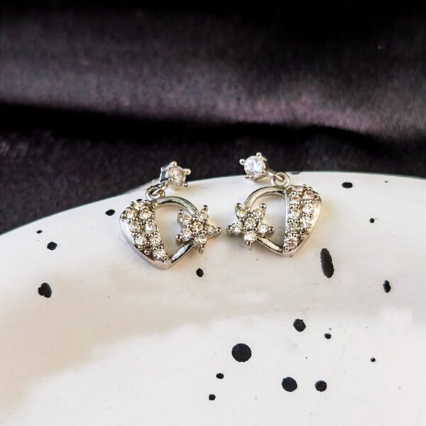 Zircon Stud Earrings Inlaid With Flower Cutout Love Women - Image 5