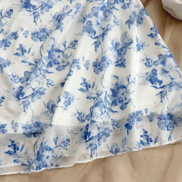 Women's Boho Floral Print Mini Dress Spaghetti Strap Ruched Ruffle Hem Vacation Sundresses - Image 2