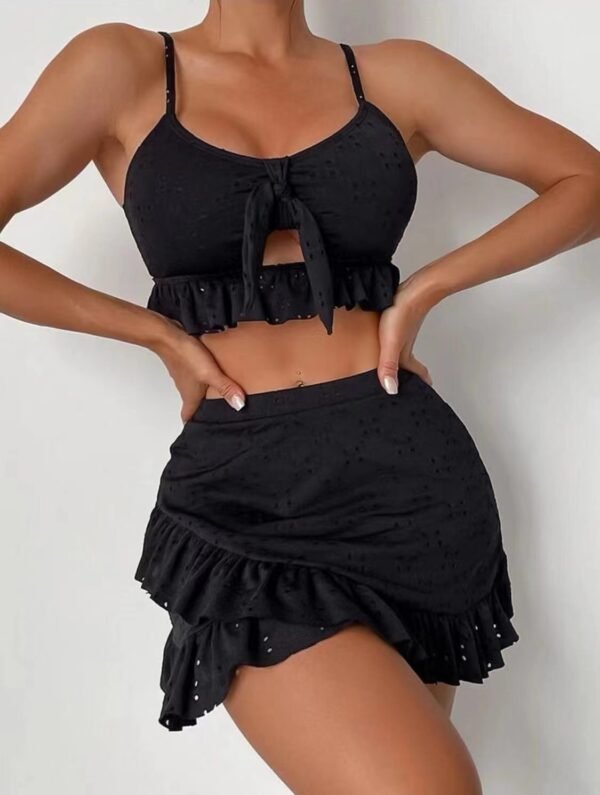 3pcs Beach Bikini With Hip-hugging Skirt Fashion Ruffle Design Swimsuit Set Summer Womens Clothing - Image 3