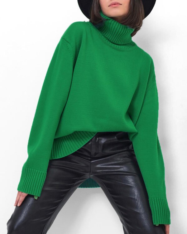 Women's Multi-color Turtleneck Solid Color Sweater Loose Pullover Stand Collar - Image 3