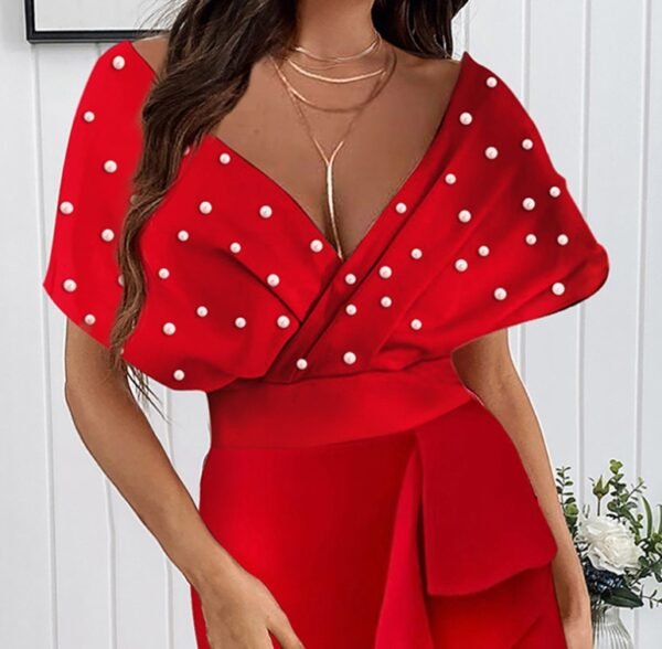 Deep V Sleeveless Waist Ruffle Dress - Image 4