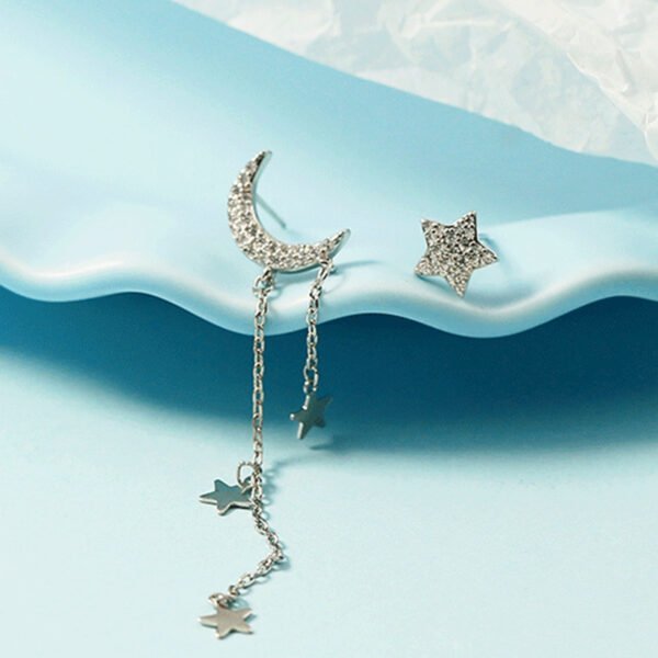 Asymmetric Star Moon Tassel Stud Earrings For Women Long Fashion - Image 3