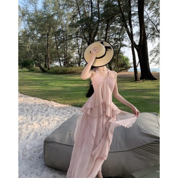 Summer Seaside Vacation Irregular  Halter Spaghetti Straps Backless Dress Women - Image 4