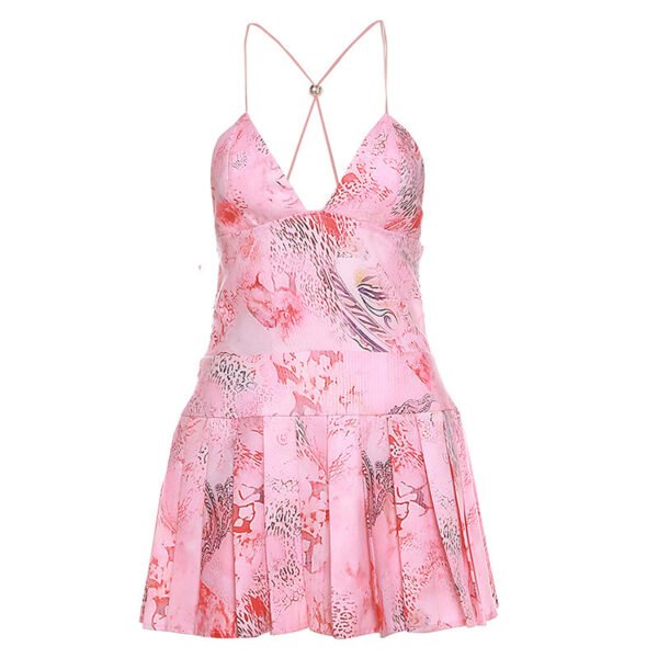 Suspender Sexy Backless Print Slim Fit Dress - Image 8