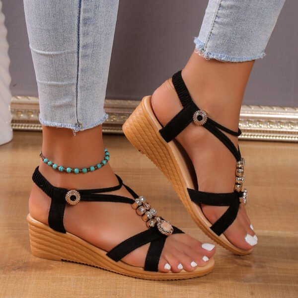 Bohemian Style Non-slip Wedge All-match Handmade Beaded Platform Sandals - Image 5