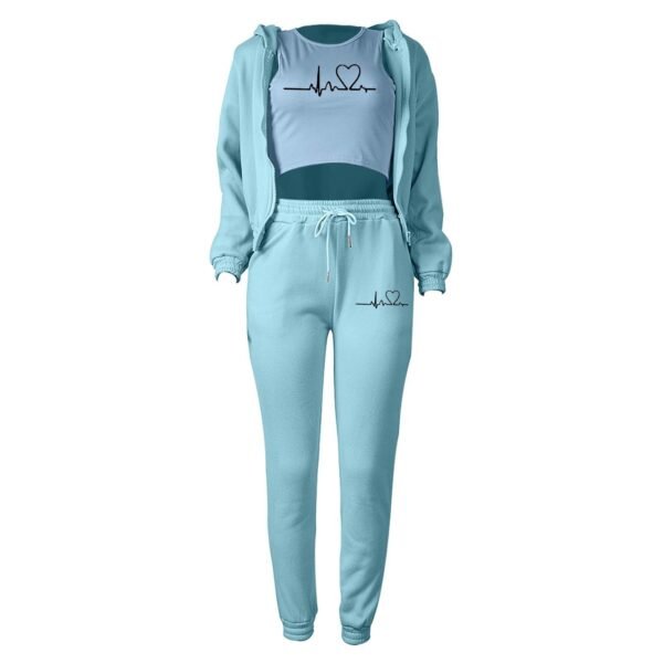 European And American Fashion Women's Wear Brushed Hoody Hooded Letter-print Casual Suit Three-piece Set - Image 8