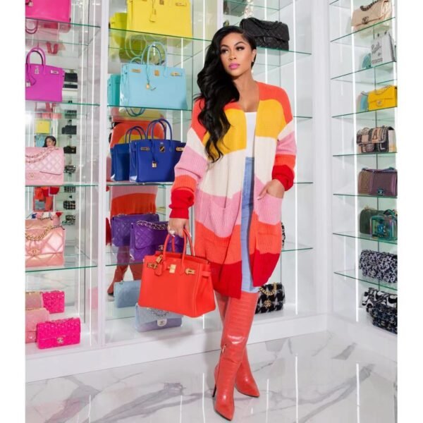 Multi-color Mosaic Knitted Long-sleeved Jacket - Image 4