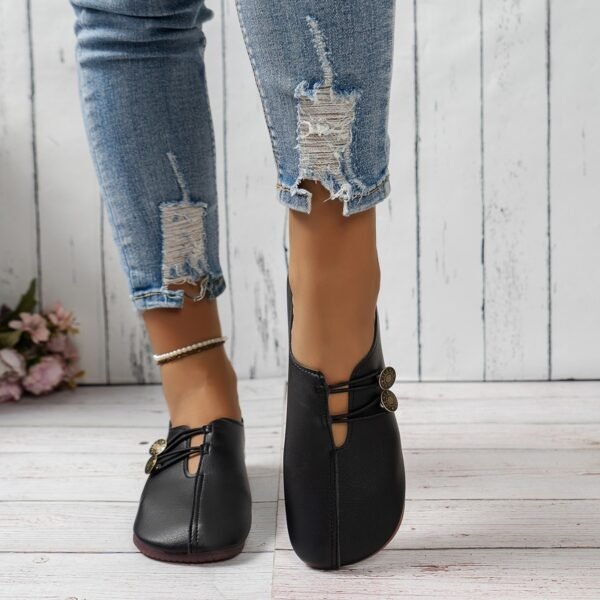 Casual Square Toe Flats Shoes Fashion Slip-on Button Loafers Women Shoes - Image 5