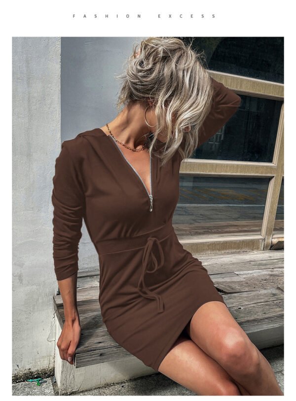 European And American Hooded Sweater Dress Slim-fit Sheath - Image 8