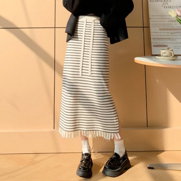 Striped Knitted Skirt High Waist Slimming - Image 3