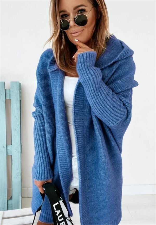 Fashion Bat Sleeve Hooded Cardigan Oversized Loose Temperament Solid Color Sweater Womens Clothing - Image 4