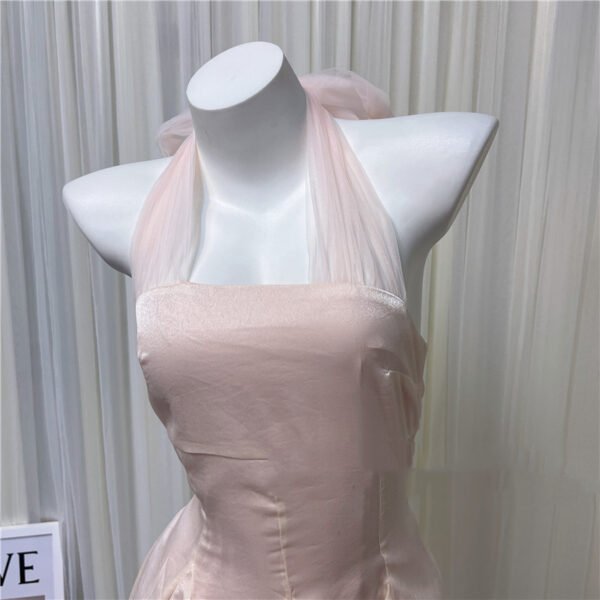 A-line Dress With Ribbon Neck, Backless And Waist Tight - Image 2