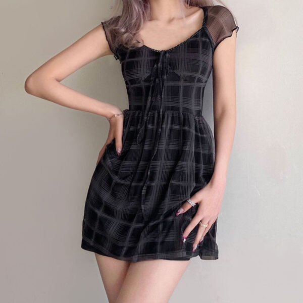 Gothic Plaid Dress Black Lace Up Women Dress Harajuku - Image 4