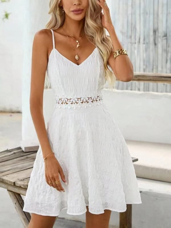 Cross Border Hot Sale Sling Stitching Lace Dress V-neck Casual - Image 6