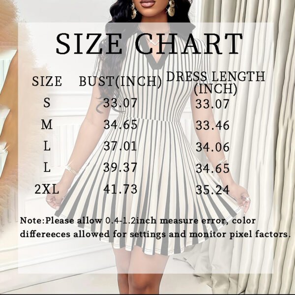 Women's Polo Dress Elegant Striped V Neck Short Sleeve A Line Dresses - Image 8