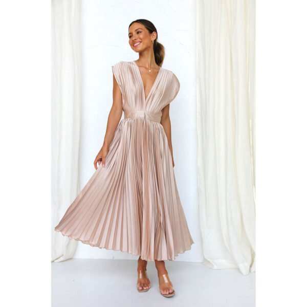 Summer V-neck Pleated Dress INS Fashion Casual Loose Zip Sleeveless Dresses For Women Clothing - Image 7
