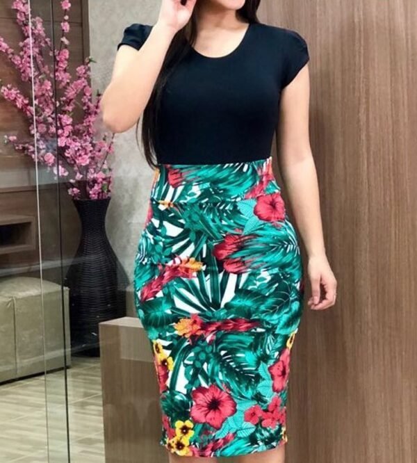 Printed Office Midi Pencil Dress Large Women Dress - Image 3