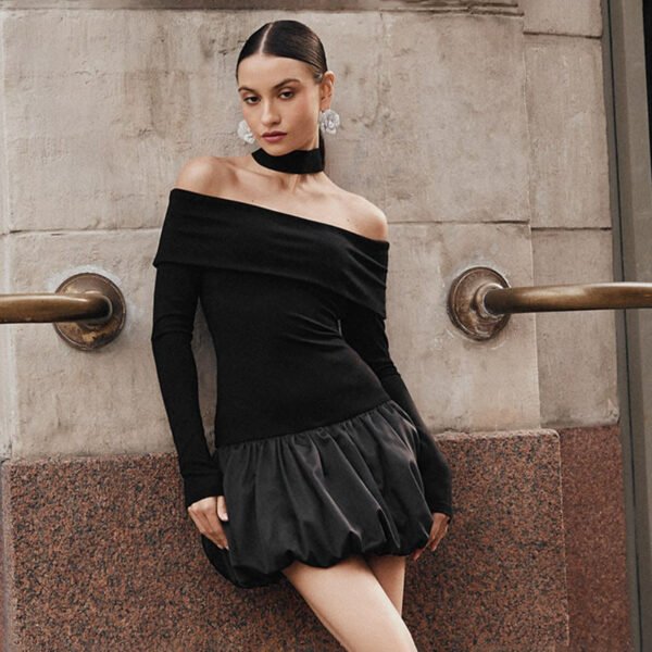 Women's Off-shoulder Long Sleeve Stitching Dress - Image 8