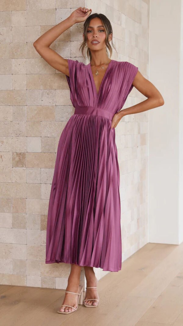 Summer V-neck Pleated Dress INS Fashion Casual Loose Zip Sleeveless Dresses For Women Clothing - Image 8