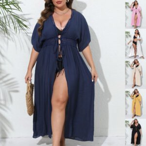 Women's Lace Stitching Beach Bikini Cover-up Strap Sun Protection Cardigan