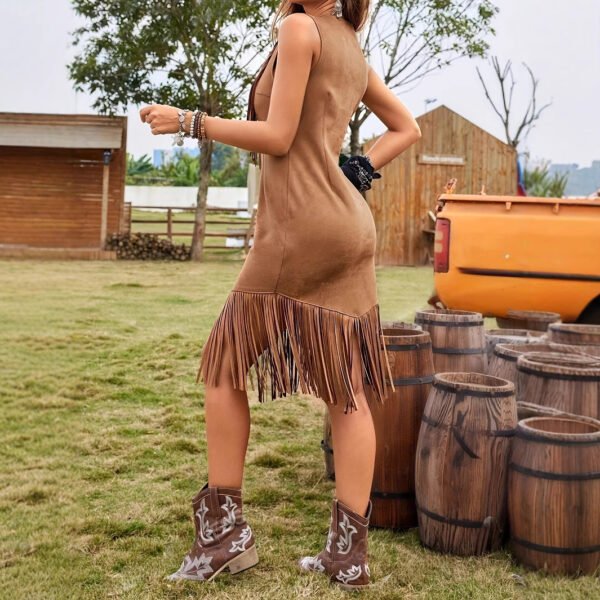 Women's Leisure Vacation Western Style Suede Subcutaneous Fringe Dress - Image 4
