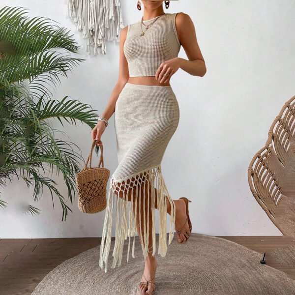 2 Piece Skirt Sets For Women Sleeveless Crop Top And Bodycon High Waist Skirt Set - Image 3