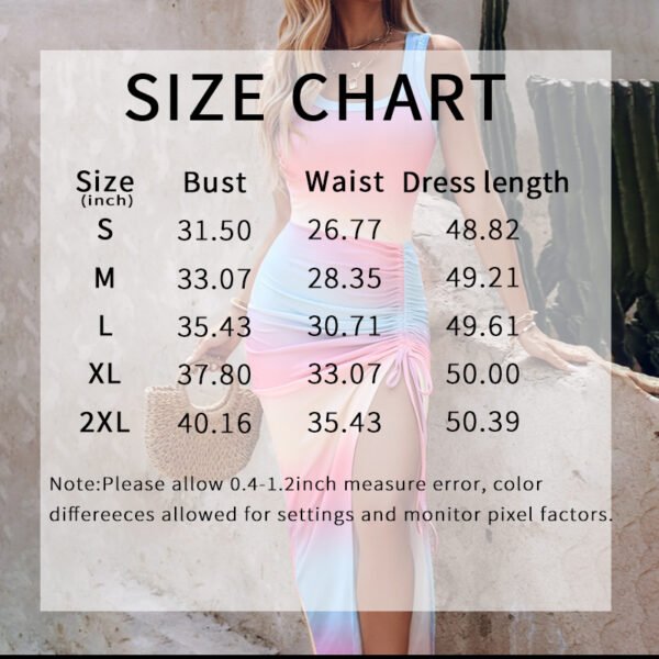 Women's Summer Sexy Sleeveless Side Split Drawstring Bodycon Ruched Tank Dress - Image 4