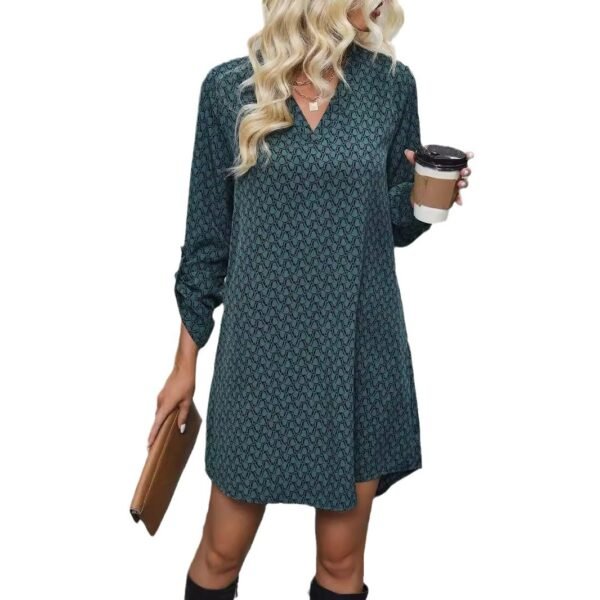 Women's V-neck Long-sleeve Dress Multicolor - Image 6