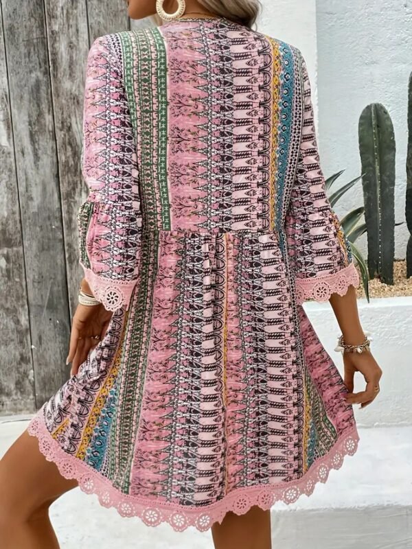 Bohemian Style V-neck Printed Dress Fashion Casual Loose Beach Dresses For Women - Image 4