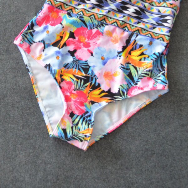 Sexy Mesh One Piece Swimsuit High Cut Swimwear Women Floral Bathing Suit Patchwork Bikini - Image 2