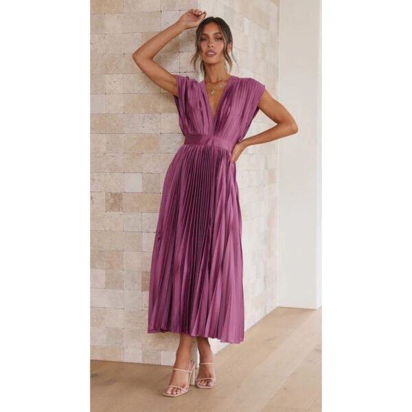 Summer V-neck Pleated Dress INS Fashion Casual Loose Zip Sleeveless Dresses For Women Clothing - Image 4