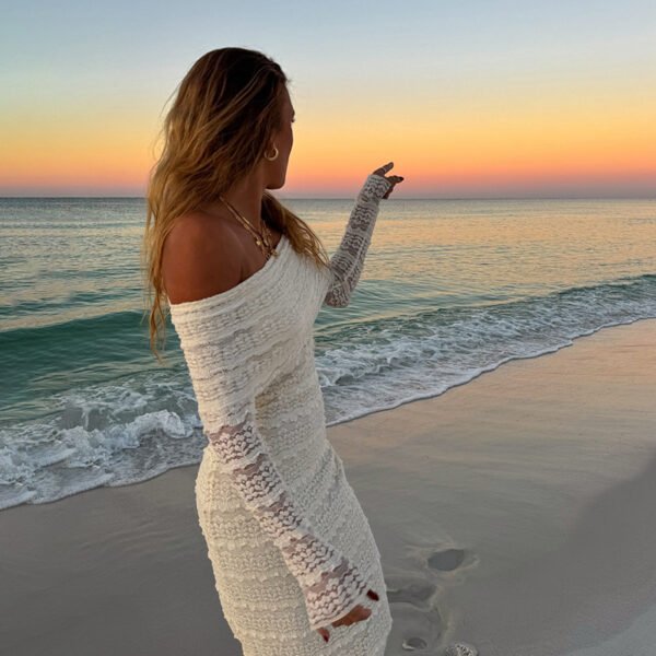 Amazon New Fashionable Elegant Socialite Style Off-shoulder Lace Dress Women - Image 7