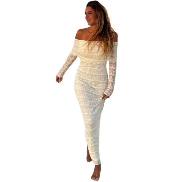 Amazon New Fashionable Elegant Socialite Style Off-shoulder Lace Dress Women - Image 4