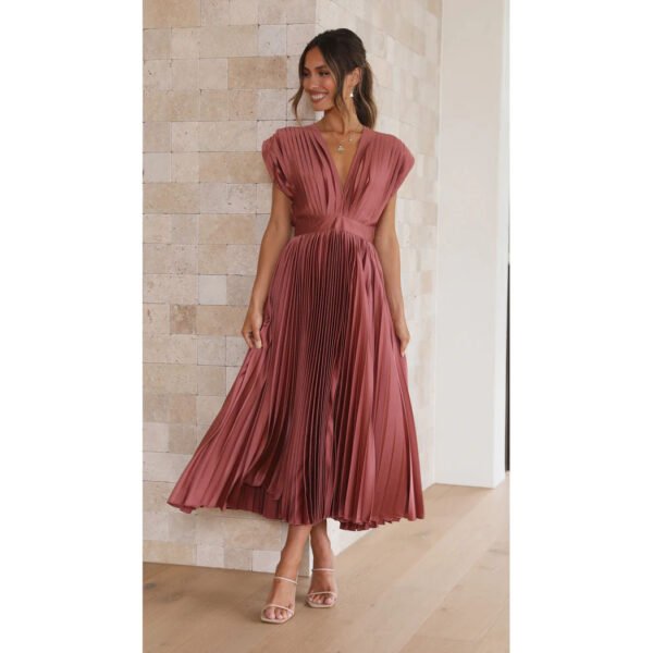 Summer V-neck Pleated Dress INS Fashion Casual Loose Zip Sleeveless Dresses For Women Clothing - Image 2