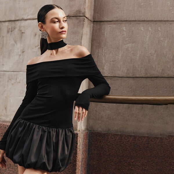 Women's Off-shoulder Long Sleeve Stitching Dress - Image 3